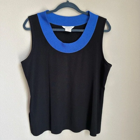 Vintage Exclusively Misook Colorblock Blouse Black Knit Roundneck Y2K Size 1X - Picture 2 of 7